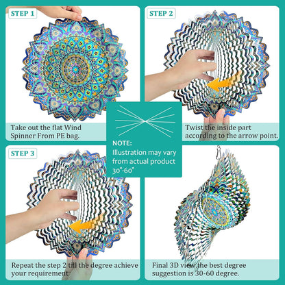 🌀 12-Inch Mandala Peacock 3D Kinetic Wind Spinner