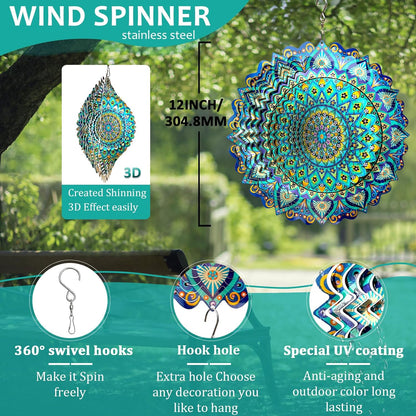 🌀 12-Inch Mandala Peacock 3D Kinetic Wind Spinner