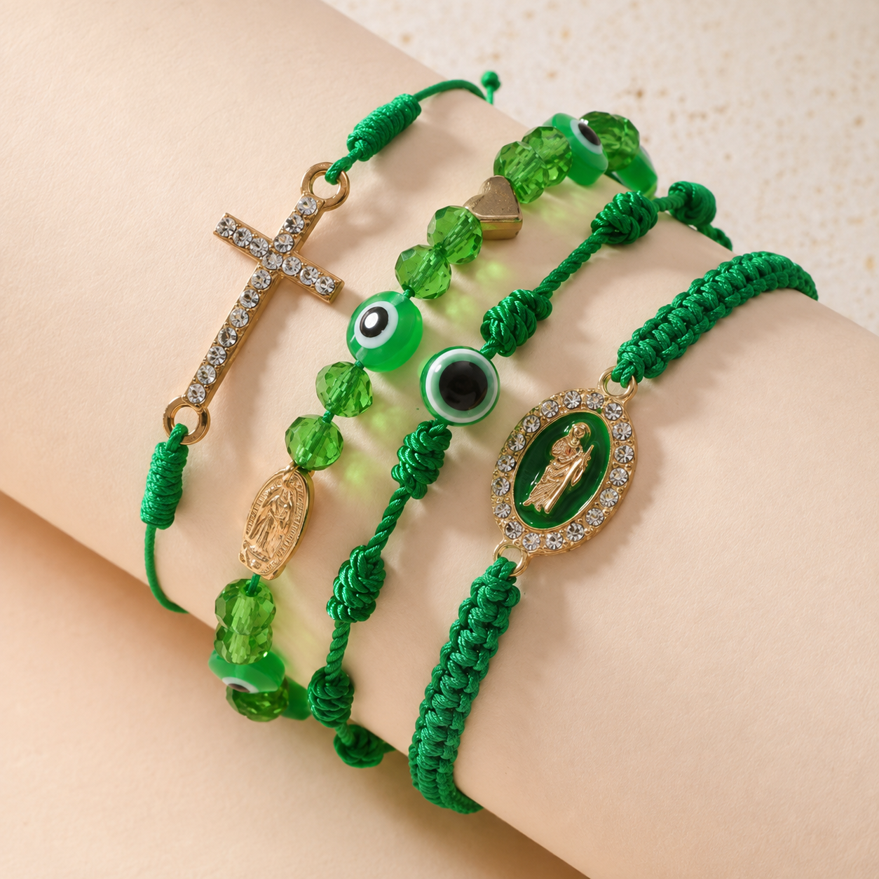 ✨ Aesthetic Multi-Layer Evil Eye & Cross Braided Bracelet Set