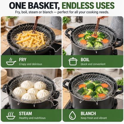 🍟 Foldable Easy-Lift Frying Basket – Fry, Lift & Drain in One Easy Move