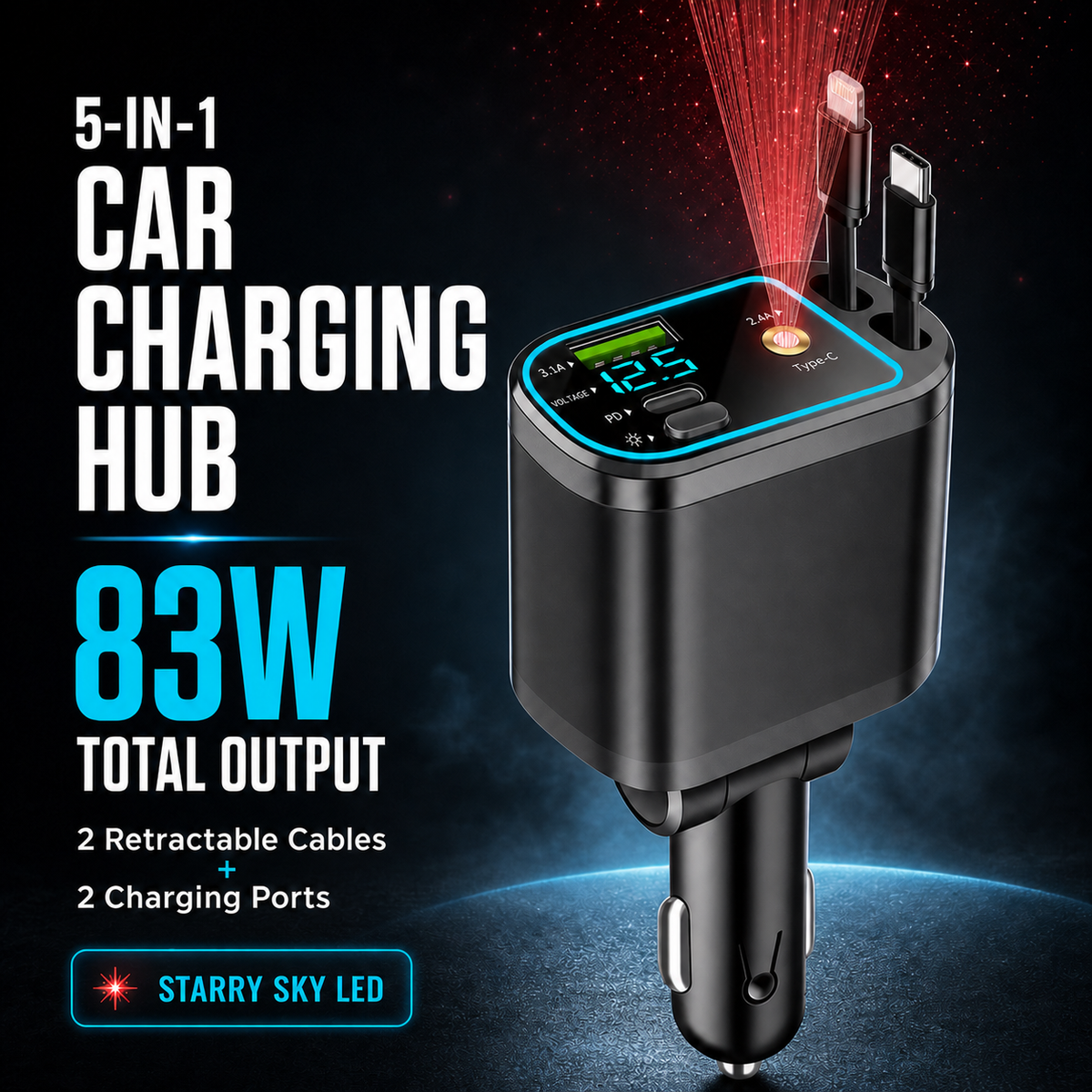 ✨Starry Ambient Light 7-in-1 Fast Car Charger