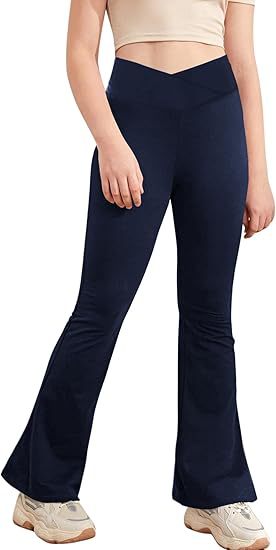 🤸‍♀️ Girls’ V-Cross High Waisted Flare Leggings – Ultra-Soft Stretch Yoga Bell Bottoms ✨