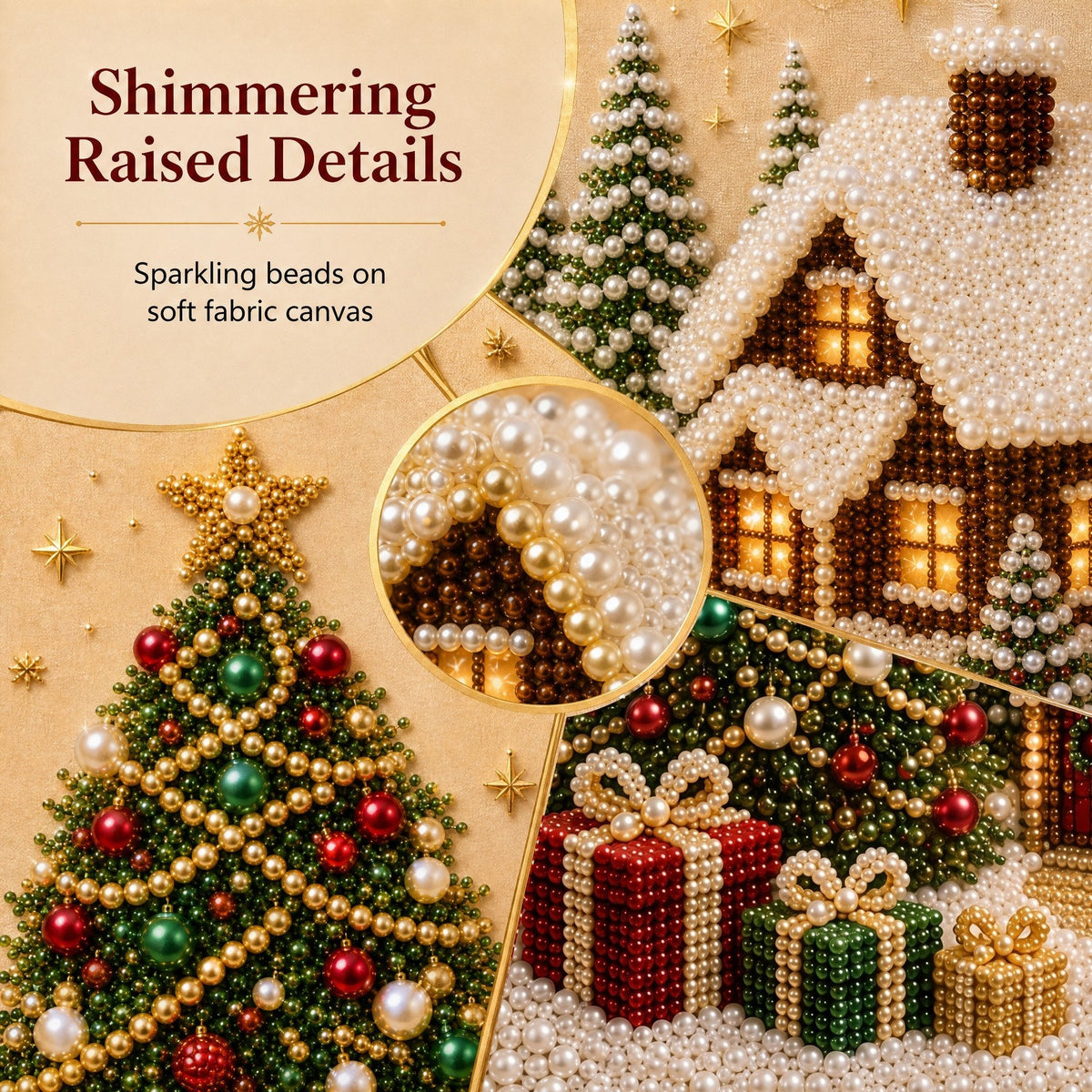 🎄🎅 Premium 3D Pearl Christmas Wall Art Kit | Luxury Flocked Canvas with Scratch-Resistant Non-Fading Pearl Beads DIY Holiday Decor ⛄️❄️