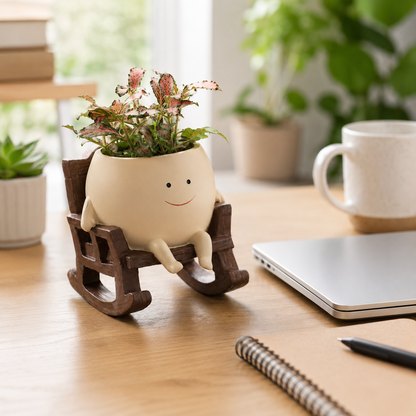 Handmade Smiling Face Planter 🪵🌱