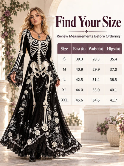 Gothic Skeleton Maxi Dress for Halloween | Bell Sleeve 🕸️