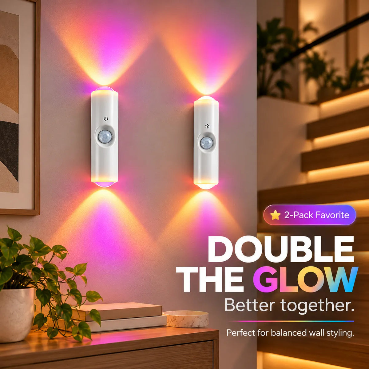 ✨ 7-Color RGB Motion Sensor Wall Lights – Magnetic, No-Drill Ambient Lighting