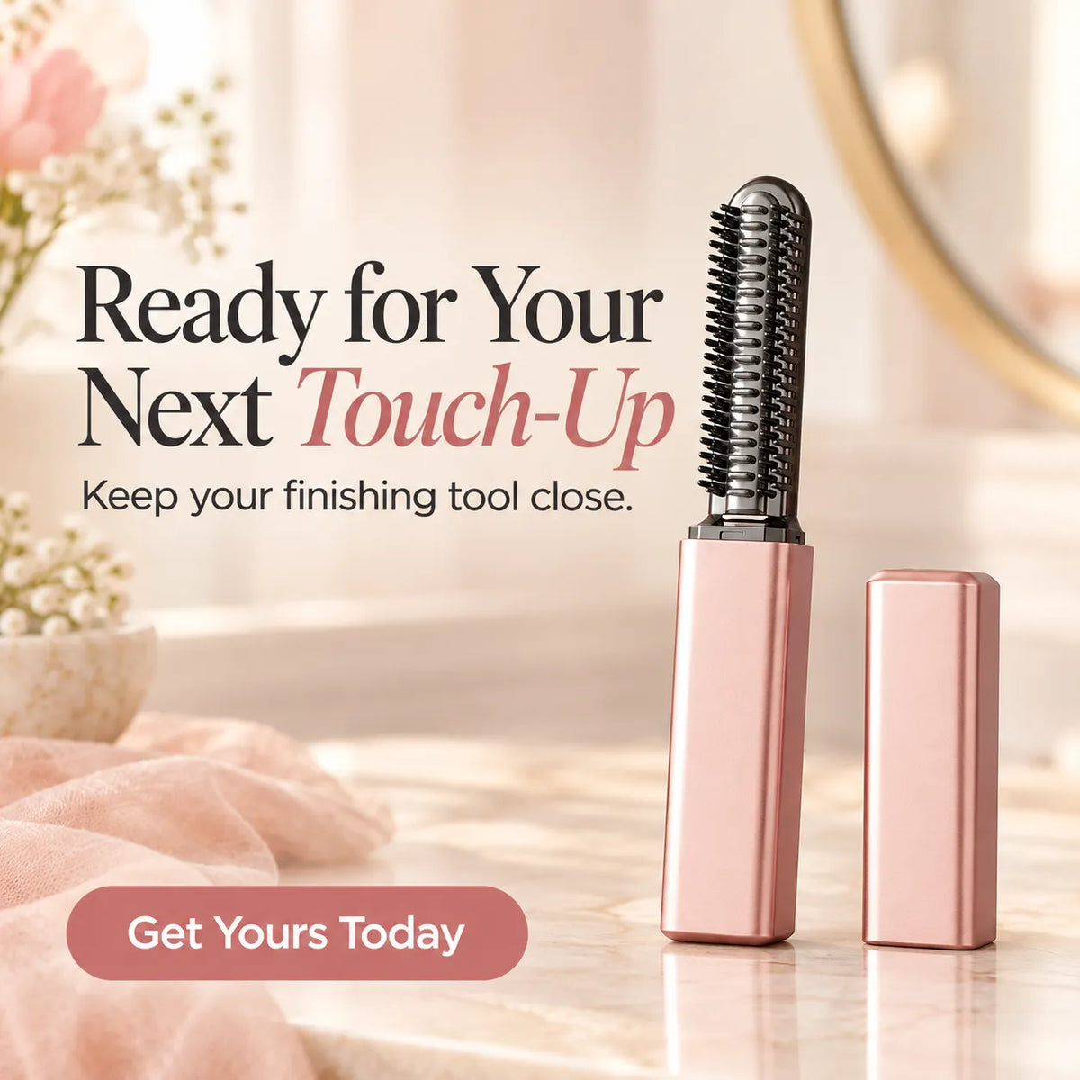 ✨ Mini Cordless Heated Styling Brush – Portable Hair Touch-Up Tool for Bangs, Face-Framing Pieces & Ends