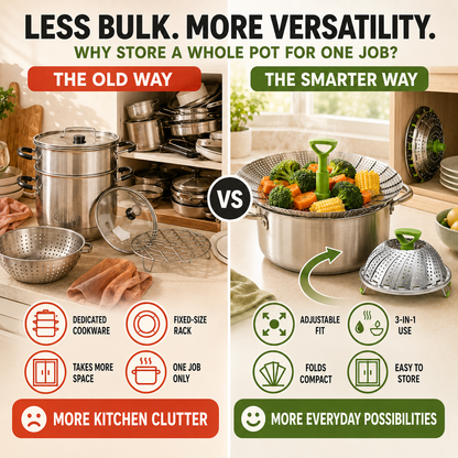 🥦 Multi-Functional Collapsible Veggie Steamer Basket, Strainer & Serving Bowl 🍲