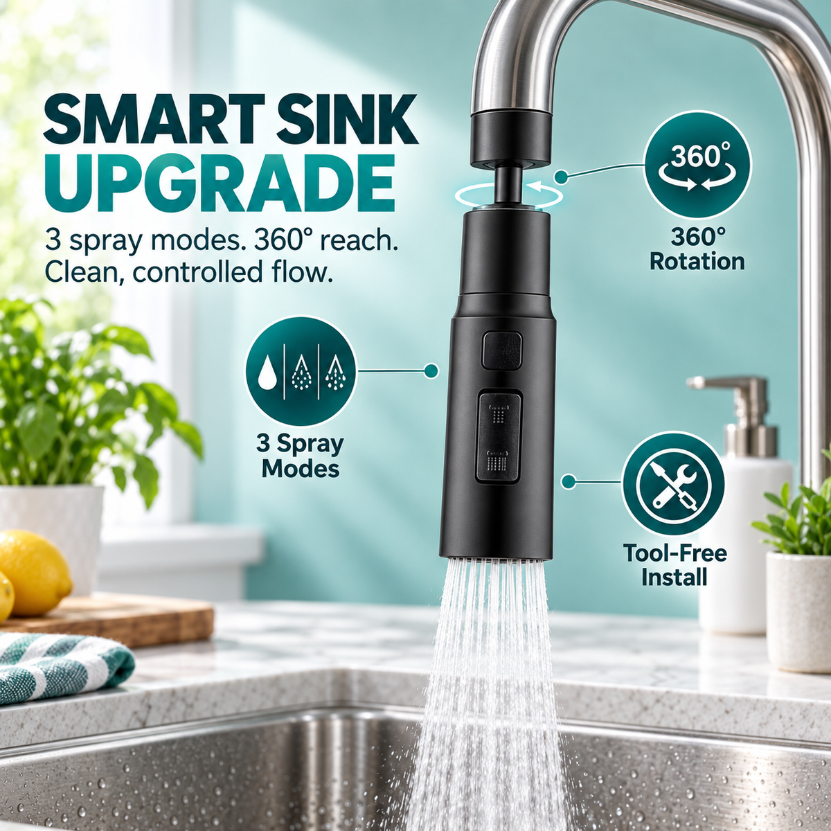 💧 360° Rotating Anti-Splash Universal Faucet Sprayer Head