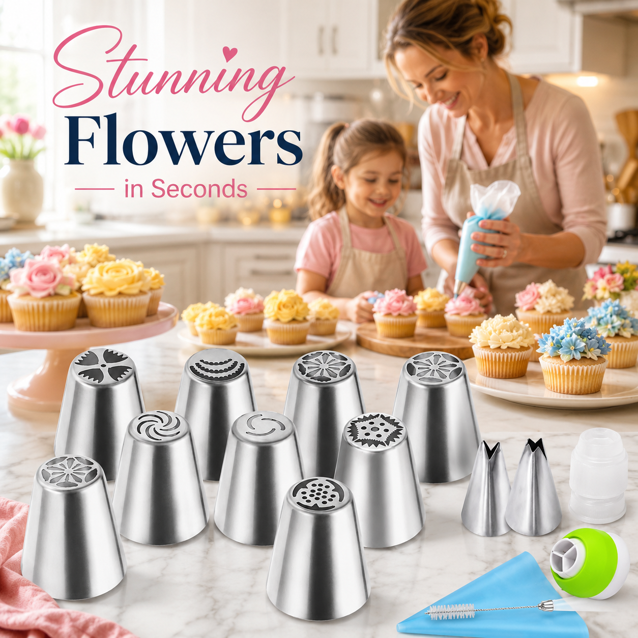 🎂 13-Piece Professional Cake & Cupcake Piping Nozzles Kit