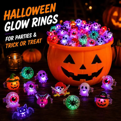 🎃 50PCS Light-Up Halloween Rings for Kids