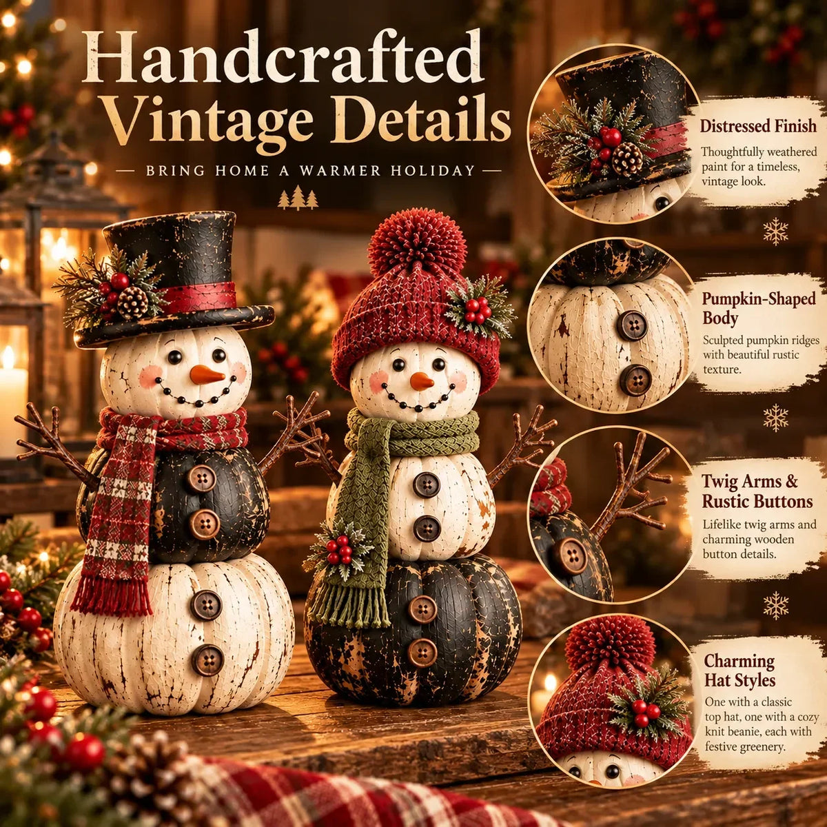 🎃 Vintage Pumpkin Snowman Duo – Whimsical Seasonal Decor with Nostalgic Charm ⛄