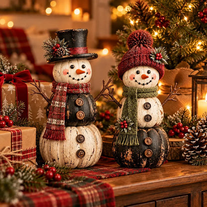 🎃 Vintage Pumpkin Snowman Duo – Whimsical Seasonal Decor with Nostalgic Charm ⛄