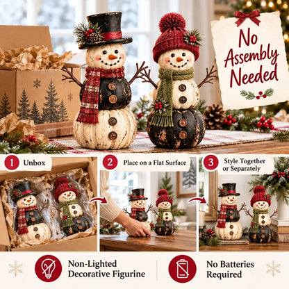 🎃 Vintage Pumpkin Snowman Duo – Whimsical Seasonal Decor with Nostalgic Charm ⛄