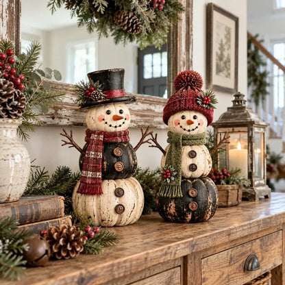 🎃 Vintage Pumpkin Snowman Duo – Whimsical Seasonal Decor with Nostalgic Charm ⛄