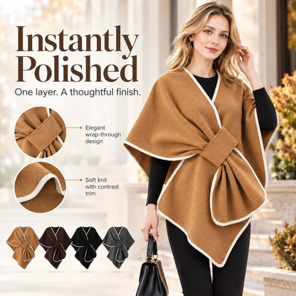 🍂 Women's Elegant Knit Cape Poncho – Chic Fall & Winter Wrap Shawl