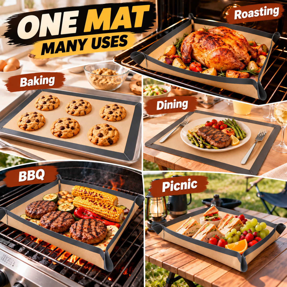 🍪 Reusable Nonstick Silicone Baking Mat – Snap-Up Edges for Mess-Free Cooking
