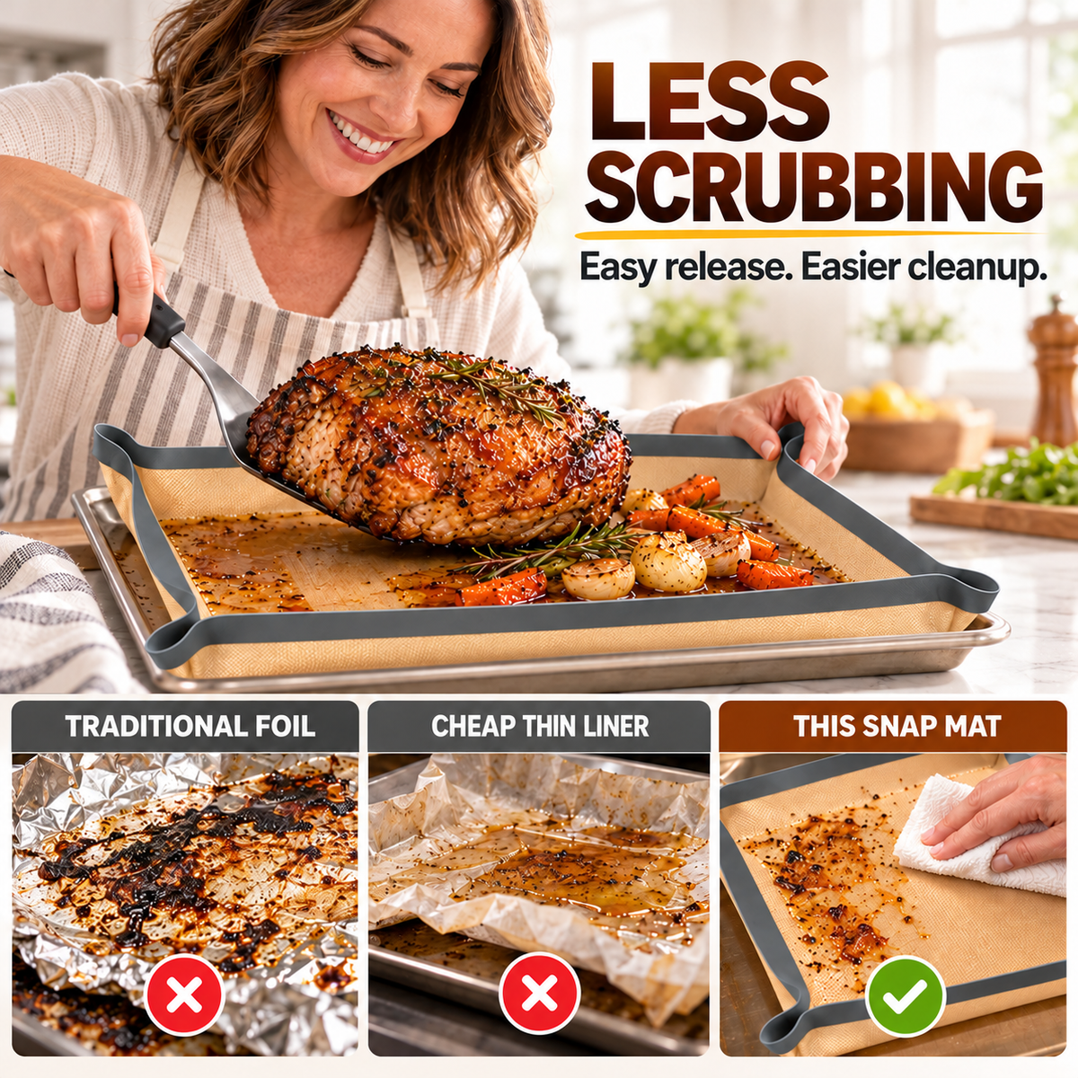 🍪 Reusable Nonstick Silicone Baking Mat – Snap-Up Edges for Mess-Free Cooking