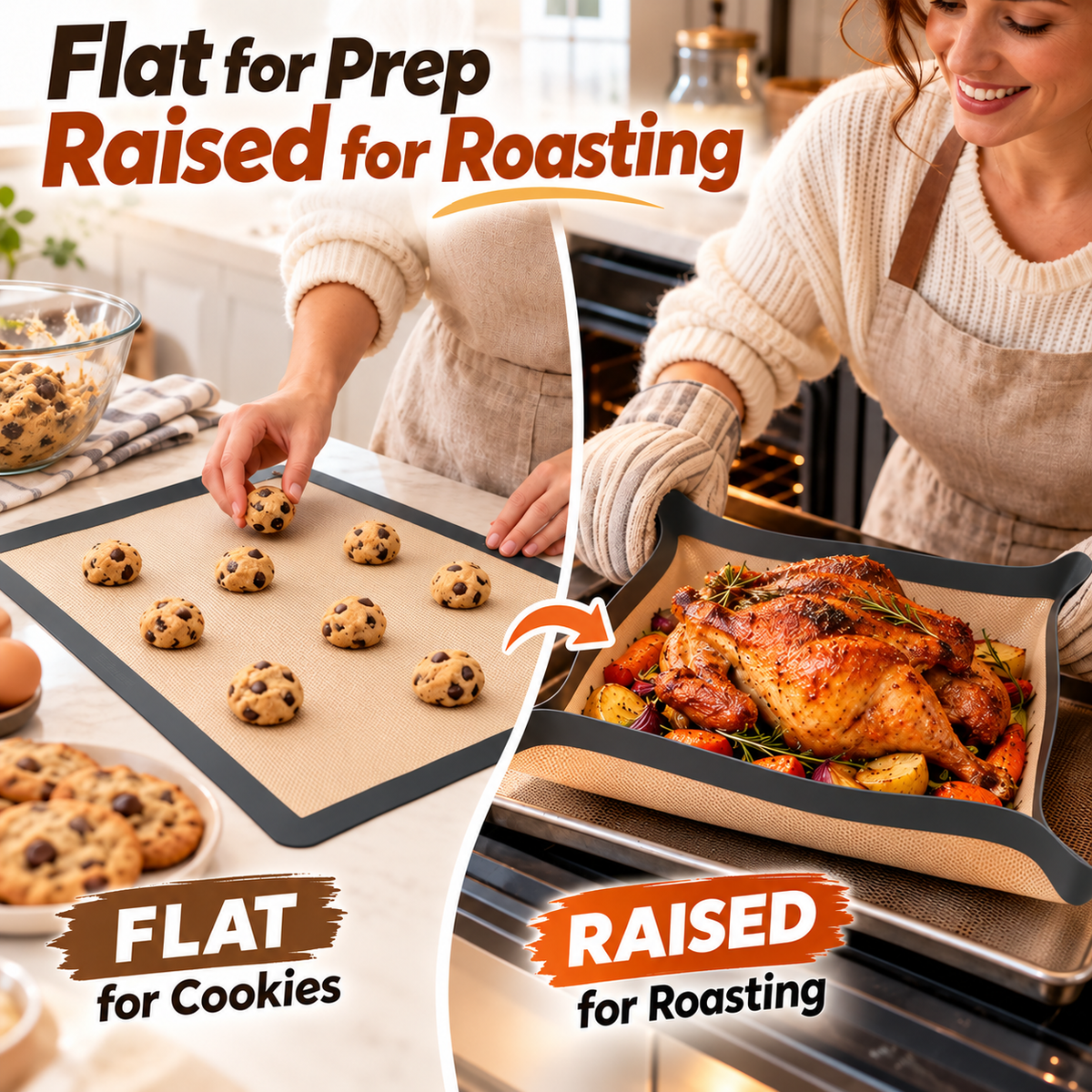 🍪 Reusable Nonstick Silicone Baking Mat – Snap-Up Edges for Mess-Free Cooking