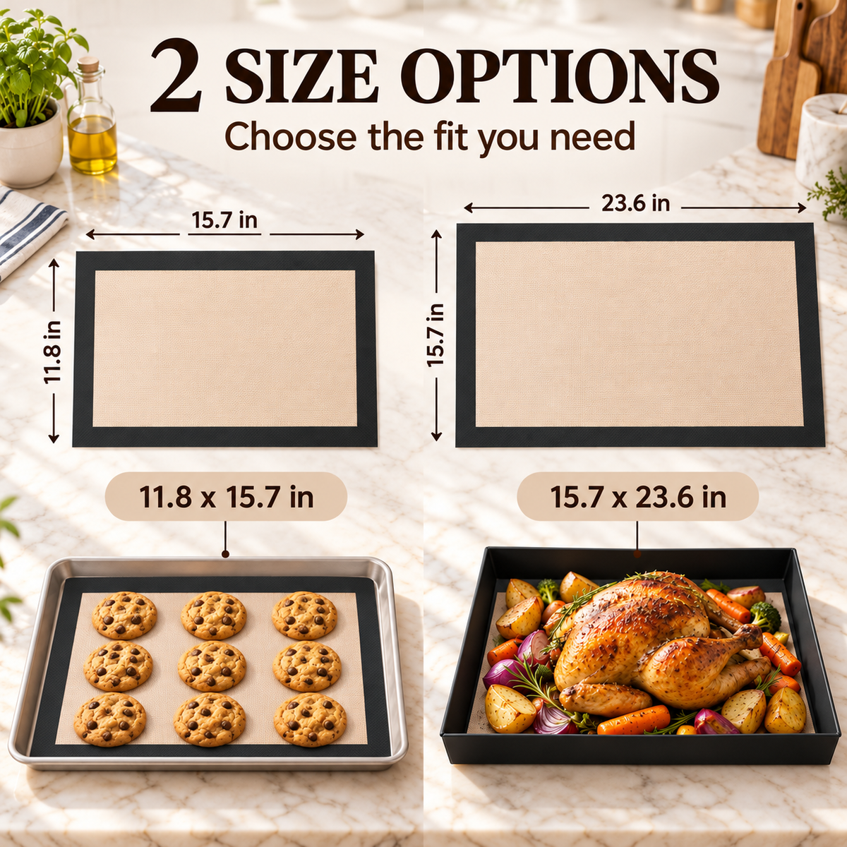 🍪 Reusable Nonstick Silicone Baking Mat – Snap-Up Edges for Mess-Free Cooking