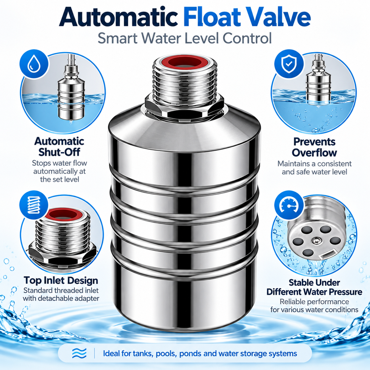 💧 304 Stainless Steel Automatic Water Level Control Valve – Auto Fill & Shutoff