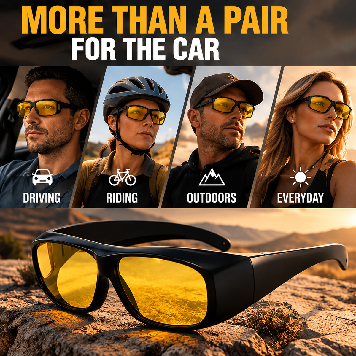 🌙 Night Driving Glasses – Anti-Glare Amber Lenses & Wraparound Design