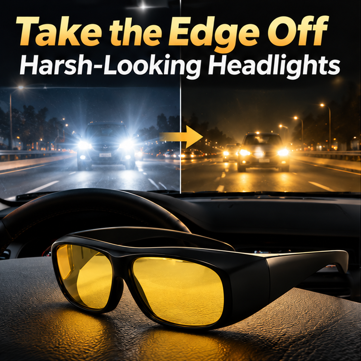 🌙 Night Driving Glasses – Anti-Glare Amber Lenses & Wraparound Design