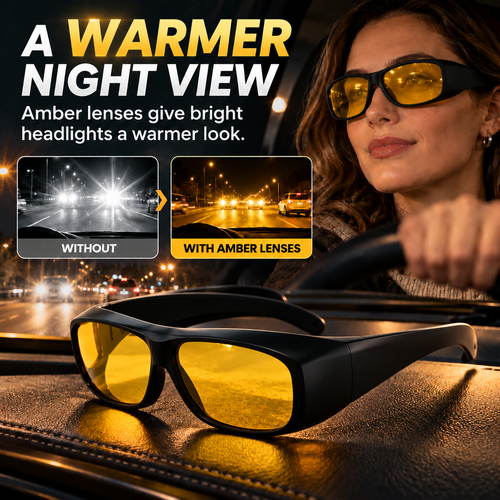 🌙 Night Driving Glasses – Anti-Glare Amber Lenses & Wraparound Design