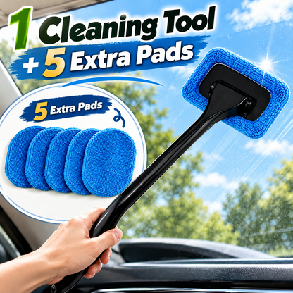 🚗 Long-Handle Car Window Cleaning Brush – 180° Rotating Head & Reusable Microfiber Pad
