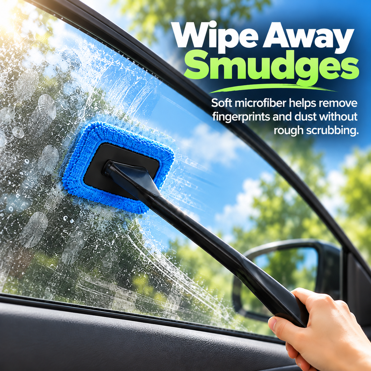 🚗 Long-Handle Car Window Cleaning Brush – 180° Rotating Head & Reusable Microfiber Pad
