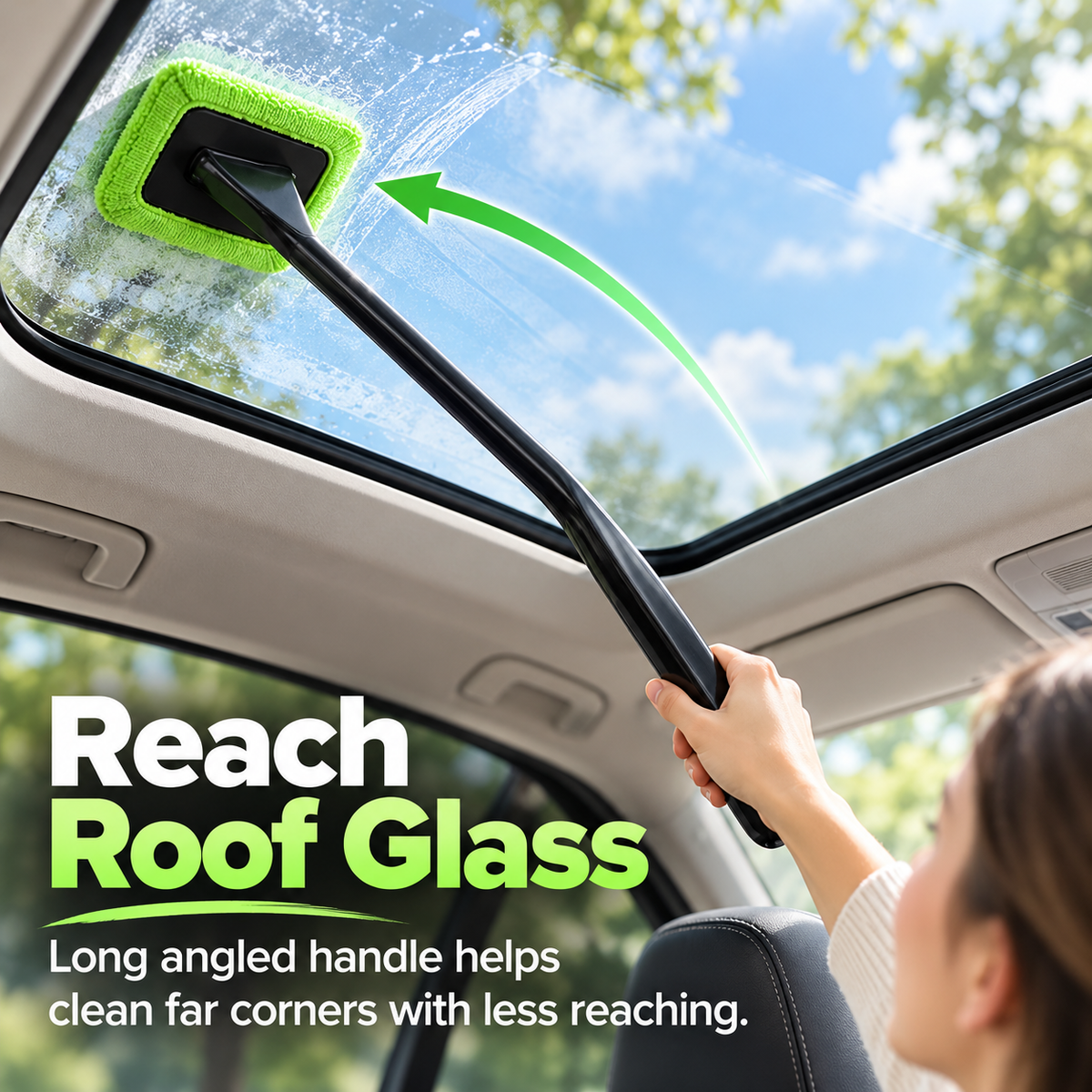 🚗 Long-Handle Car Window Cleaning Brush – 180° Rotating Head & Reusable Microfiber Pad