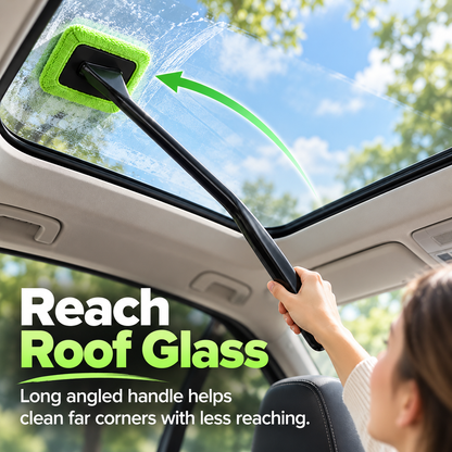 🚗 Long-Handle Car Window Cleaning Brush – 180° Rotating Head & Reusable Microfiber Pad