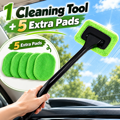 🚗 Long-Handle Car Window Cleaning Brush – 180° Rotating Head & Reusable Microfiber Pad