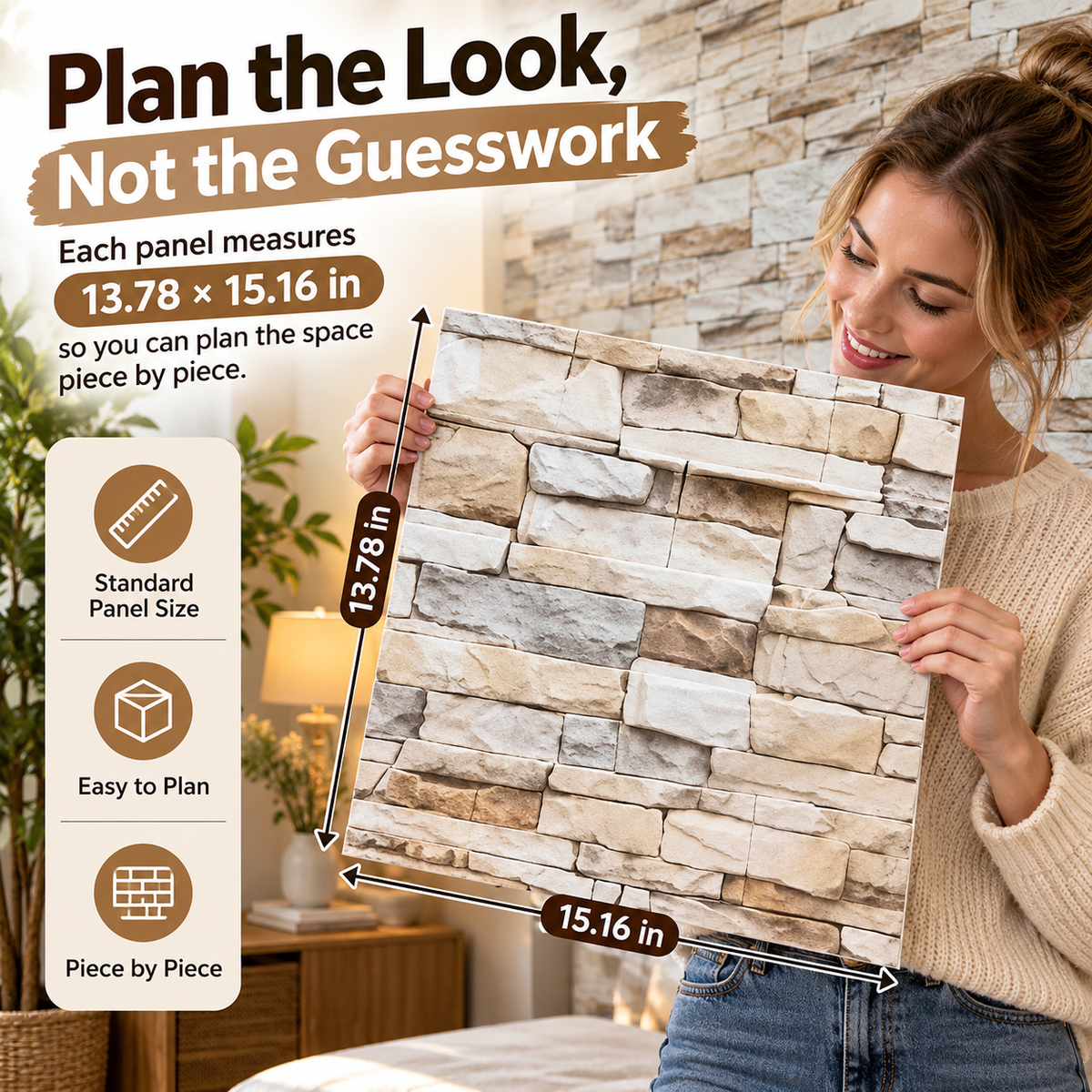 🧱 3D Faux Stone Wall Panels – Self-Adhesive Peel & Stick Wall Decor