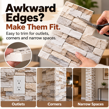 🧱 3D Faux Stone Wall Panels – Self-Adhesive Peel & Stick Wall Decor