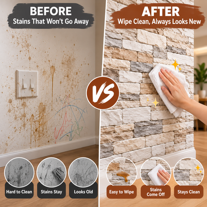 🧱 3D Faux Stone Wall Panels – Self-Adhesive Peel & Stick Wall Decor