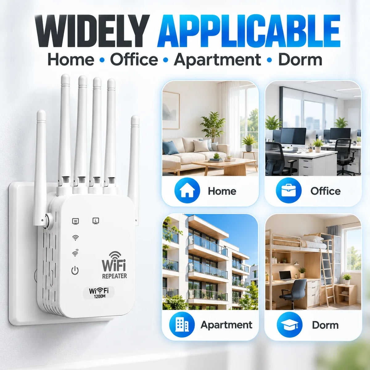 📶 1200Mbps WiFi Range Extender – 6-Antenna Signal Booster for Home 🏠