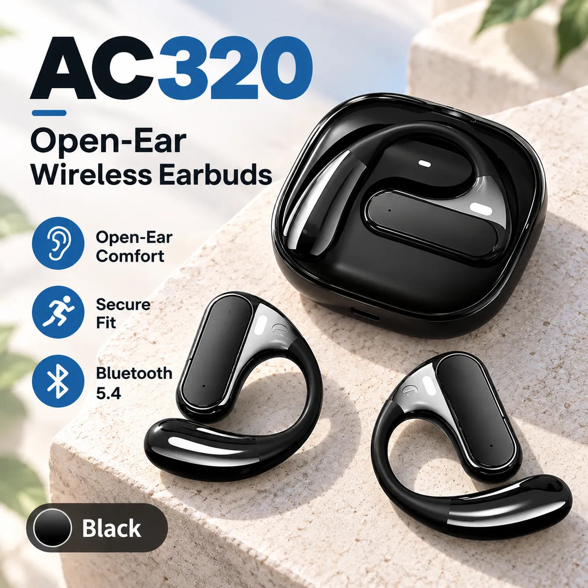 🎧 AC320 Open-Ear Wireless Earbuds – Bluetooth 5.4 Sports Headphones | Comfortable & Secure Fit ✨