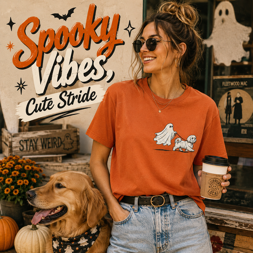 Spooky Pet Walker Cute Cotton T-Shirt 🎃