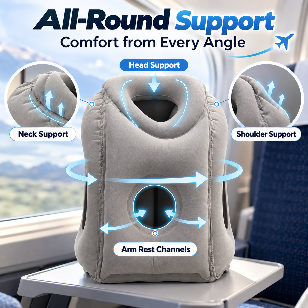💤 Multi-Angle Inflatable Sleep Pillow for Airplanes, Trains & Office Desks