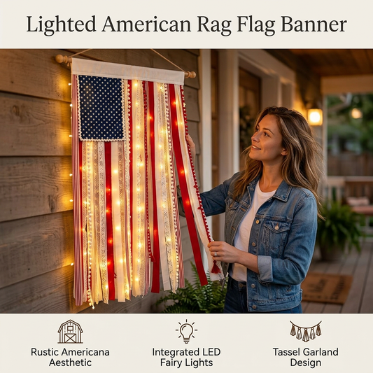 Lighted American Rag Flag Banner ✨
