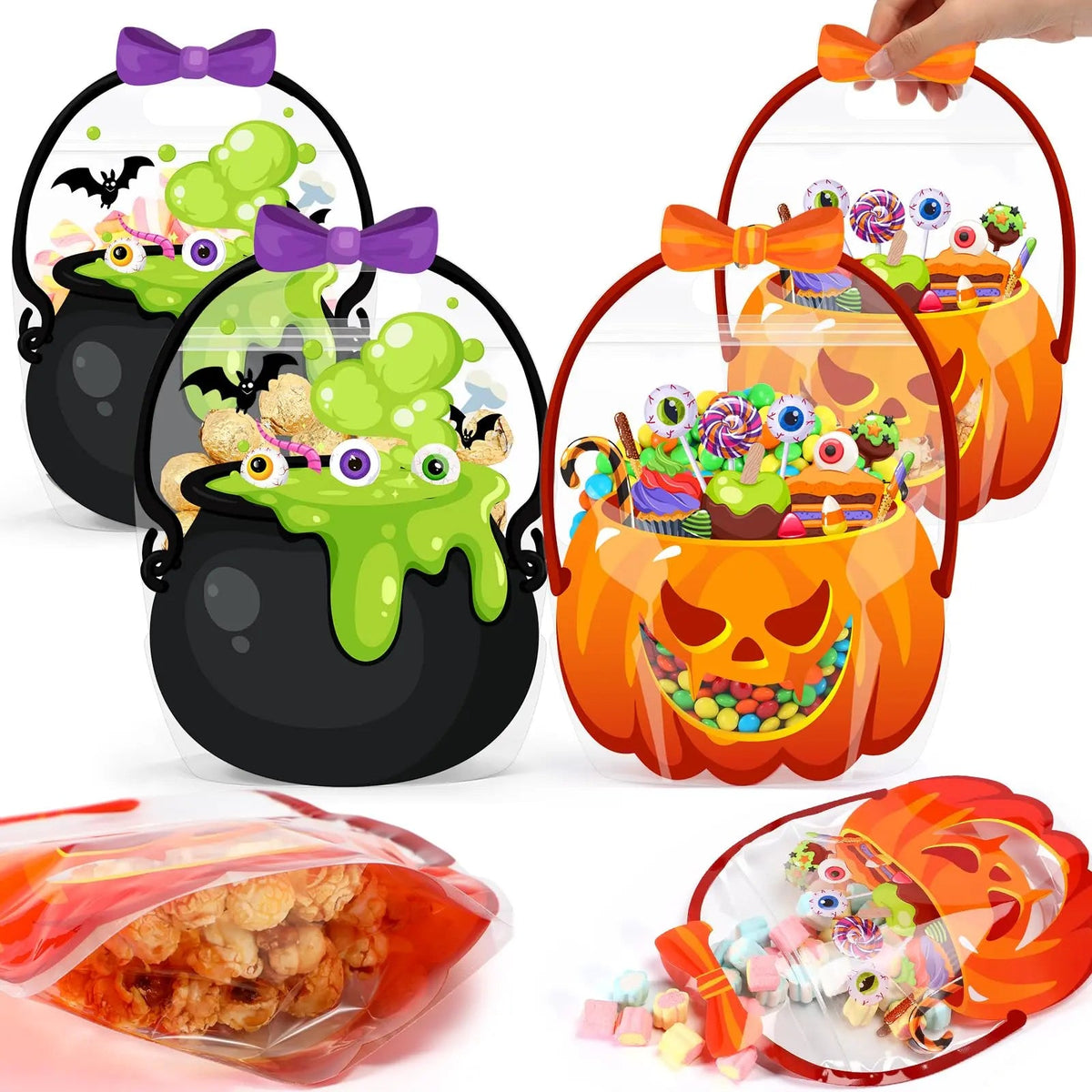 🍬 Halloween Candy Bags with Handles | Durable Clear Goodie Bags for Trick-or-Treating 🎃