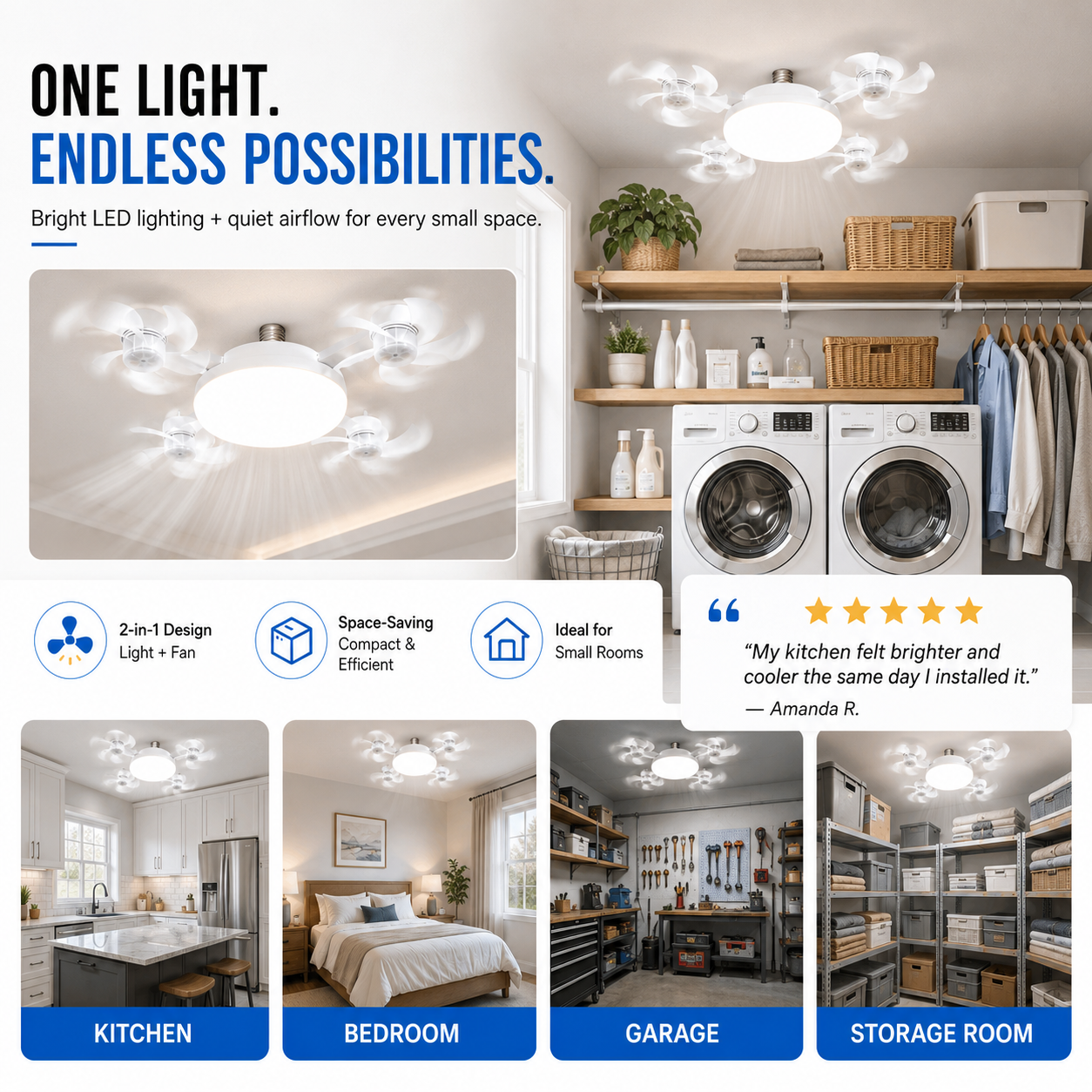 Smart E27 Socket LED Ceiling Fan Light