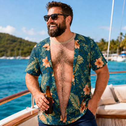 3D Hairy Chest Hawaiian Novelty Tee 🌴😂