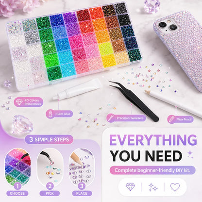Rhinestone Bedazzling Kit – 40 Colors, Approx. 25K Pieces