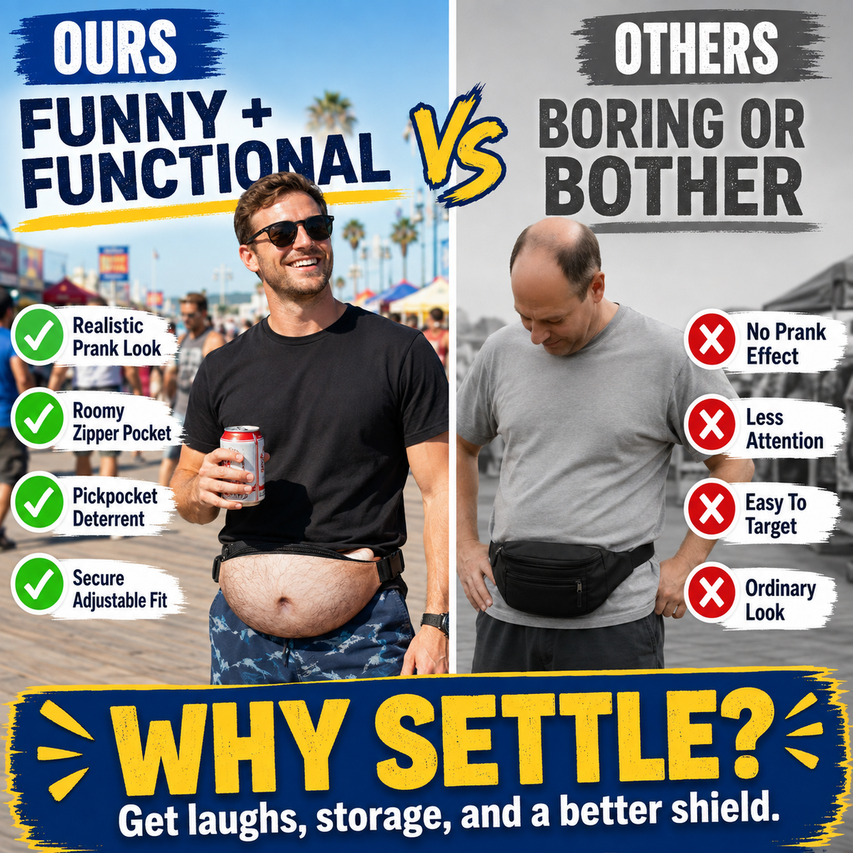 😂 Fake Beer Belly Fanny Pack - Hilarious Dad Bod Waist Bag for Pranks & Parties 🍻