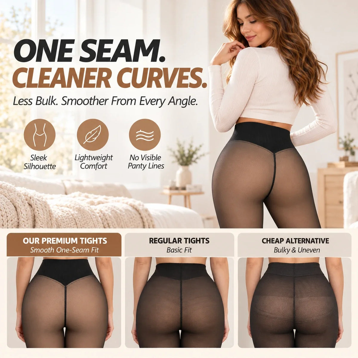 Sheer-Look Fleece-Lined High-Waist Tights for Winter