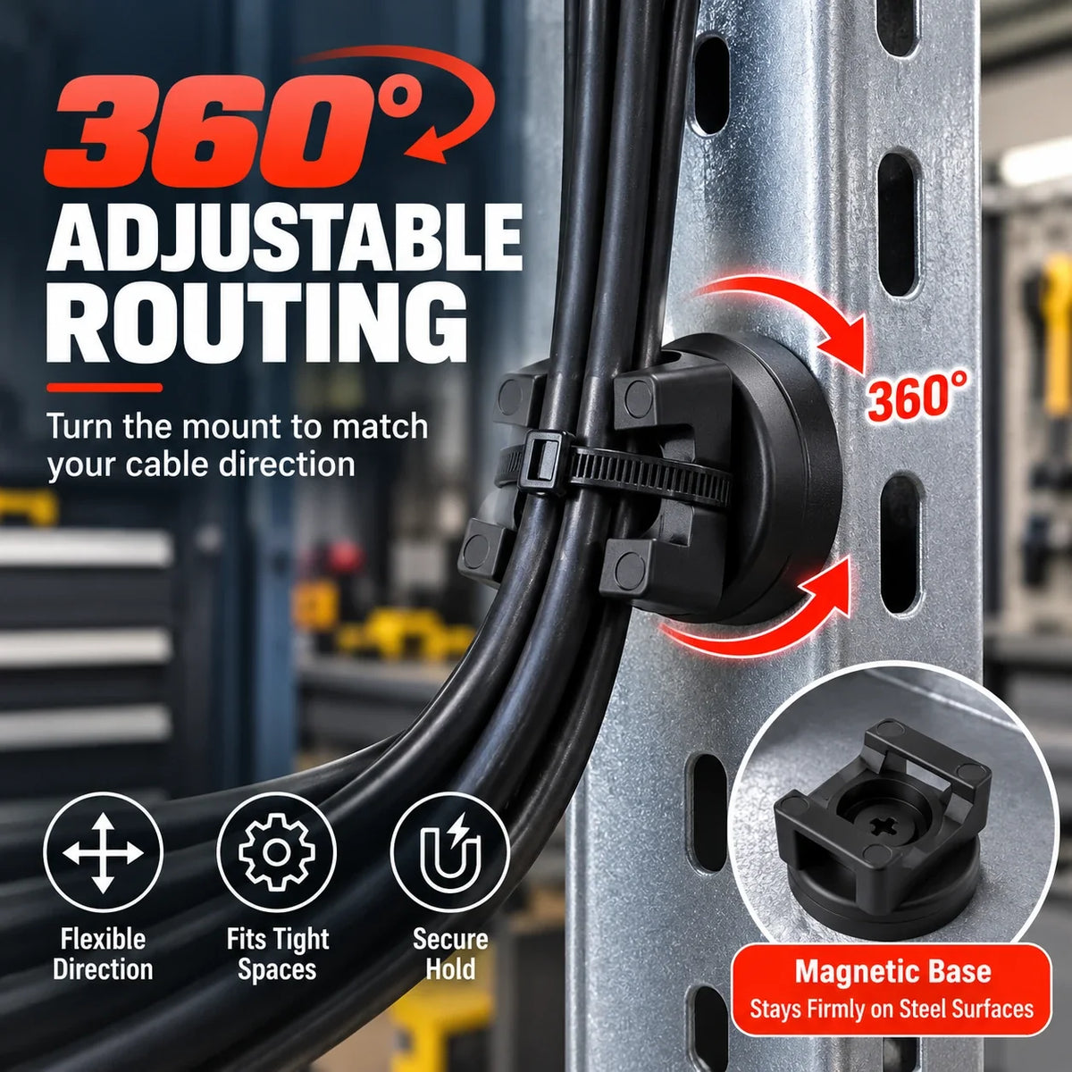 25 LBS Magnetic Cable Mounts for Steel Cable Routing