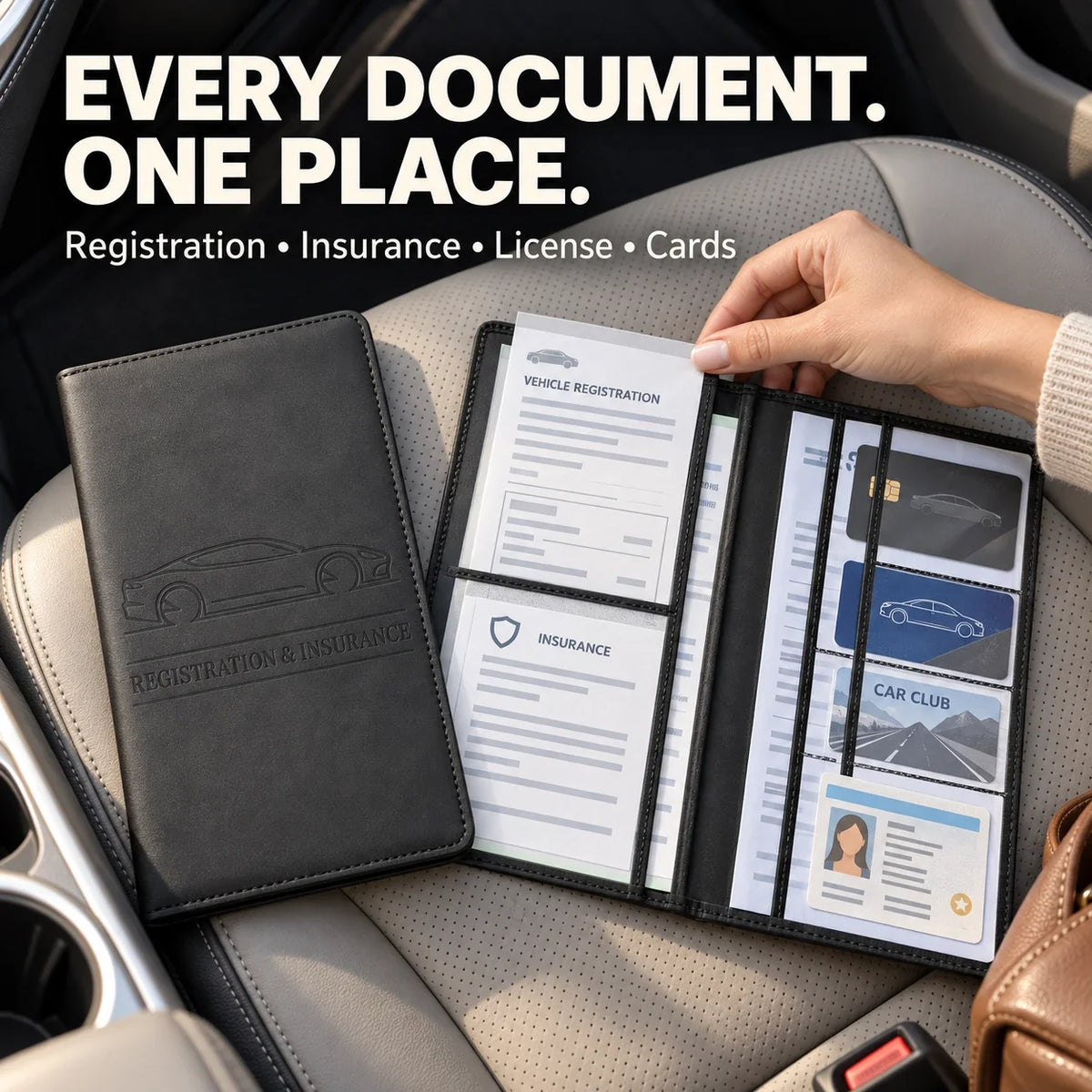 PU Leather Car Document Holder for Glove Box Storage