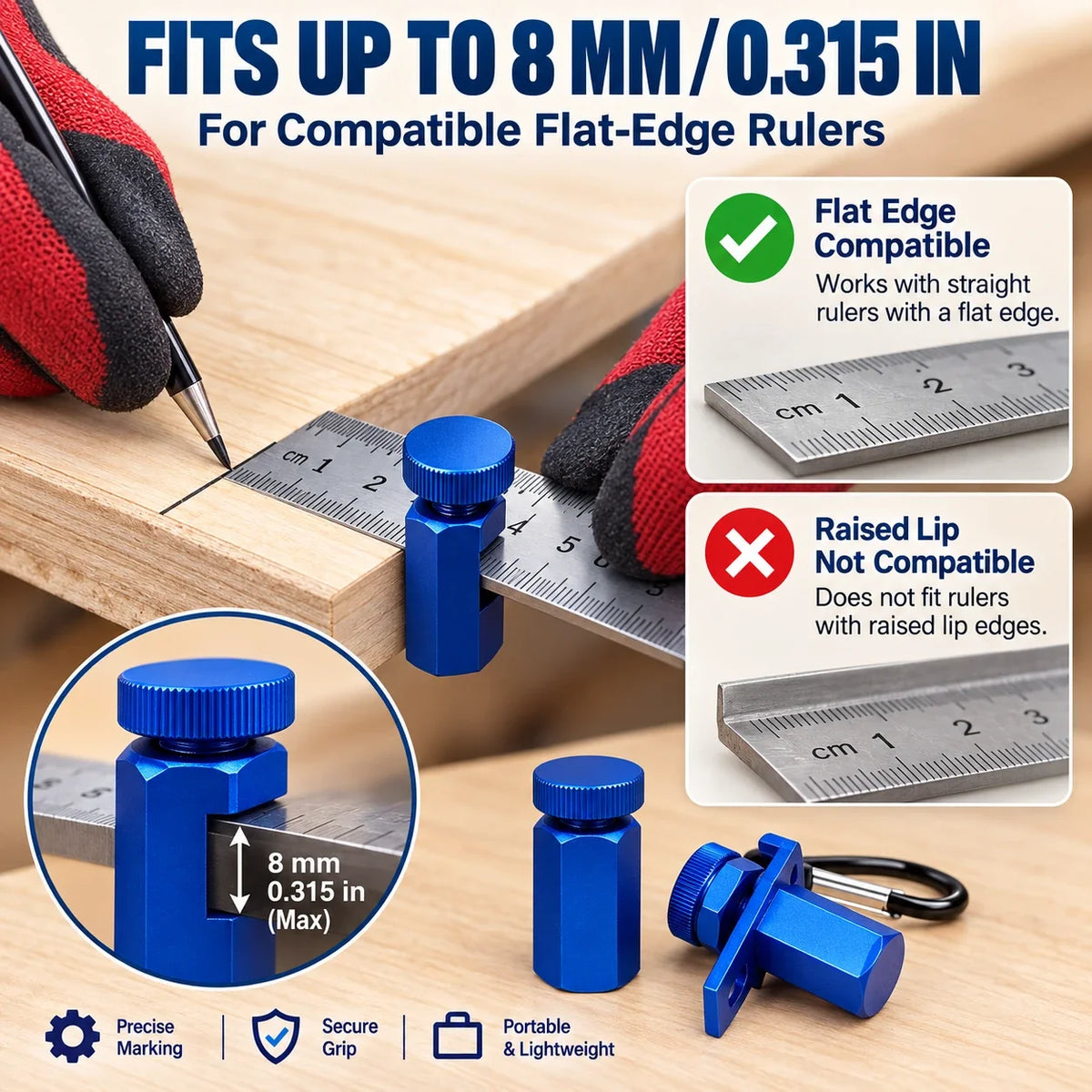 Adjustable Woodworking Ruler Clamp for Layout & Marking
